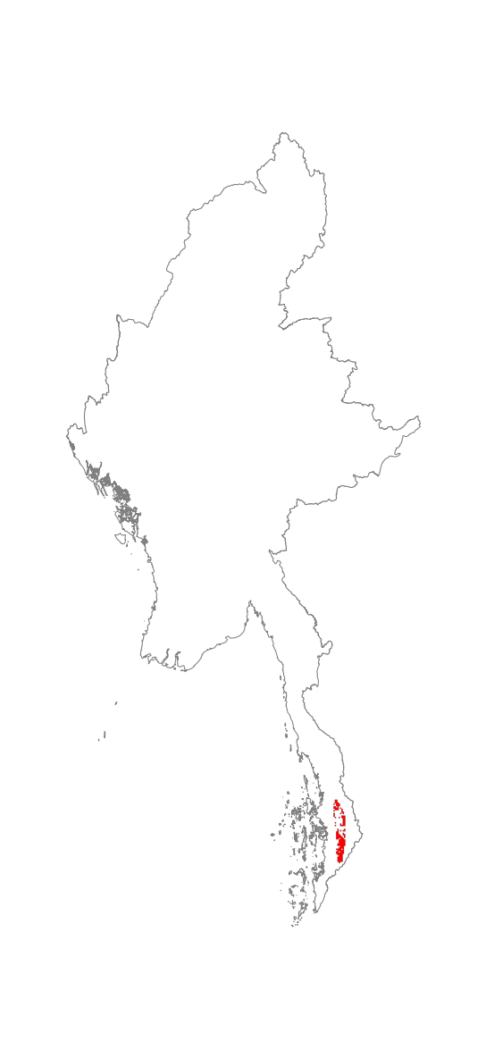 Map of the ecosystem Tanintharyi limestone tropical evergreen forest